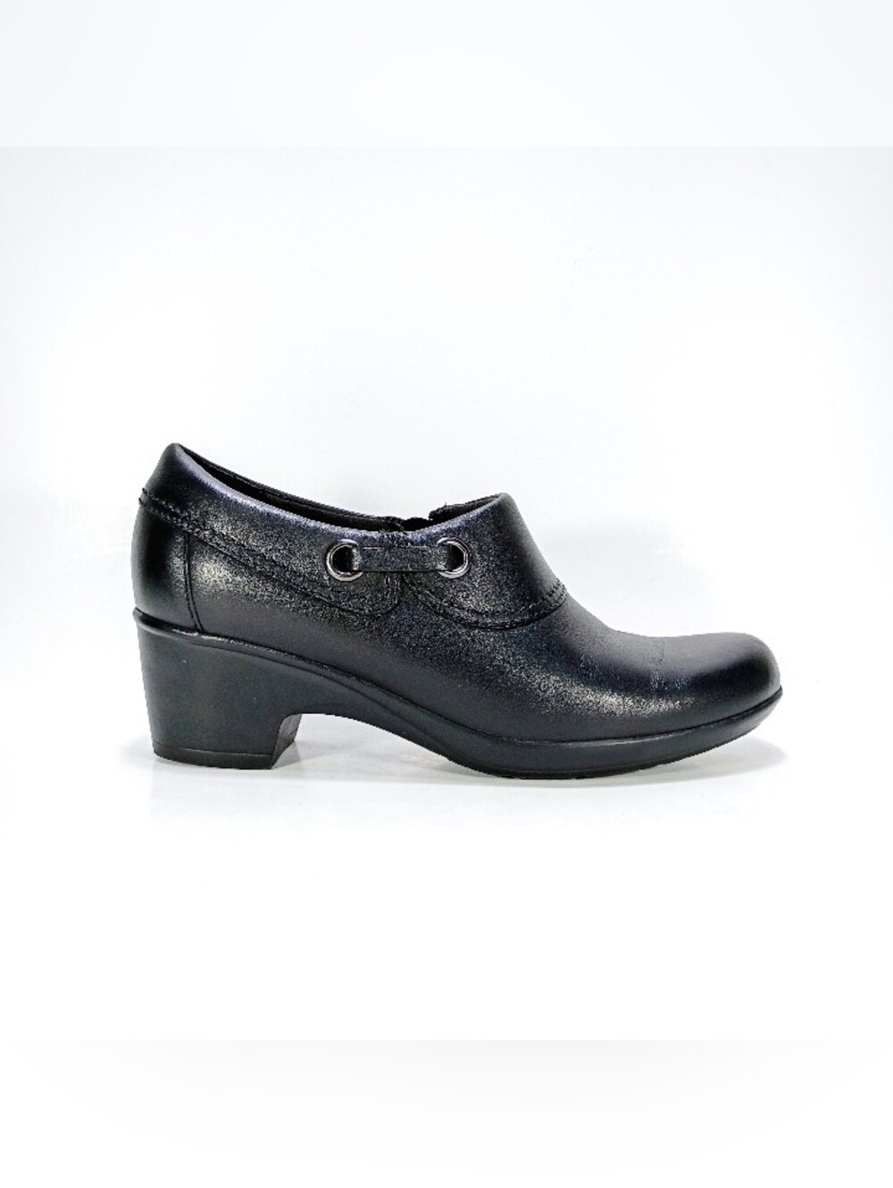 Clarks Genette Danby Womens 7 Black Leather Side Zip Block Heel Slip On Shoes